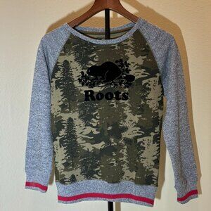 Roots Kids Sweatshirt Green Camouflage Gray Sleeves